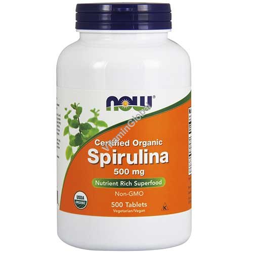 Organic Spirulina 500 mg 500 tablets - NOW Foods