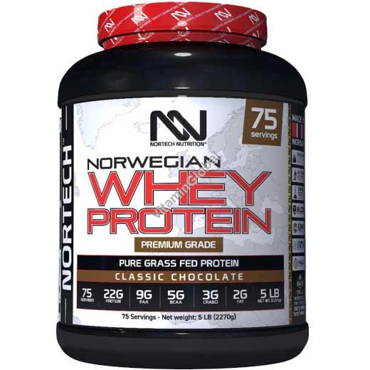 Premium Grade Norwegian Whey Protein Powder, Classic Chocolate Flavor, 2.27 kg (5 LB) - Nortech Nutrition