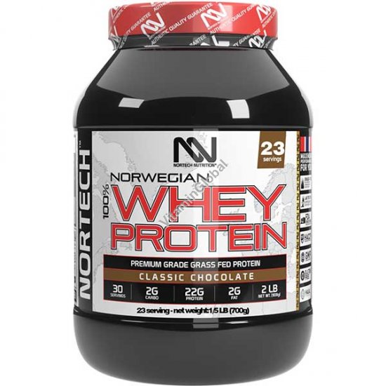 Premium Grade Norwegian Whey Protein Powder, Classic Chocolate Flavor, 700 g (1.5 LB) - Nortech Nutrition