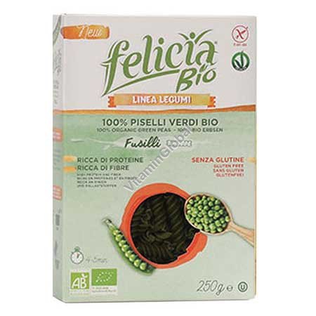 Gluten Free, Organic Green Pea Fusilli Pasta 250g - Felicia Bio