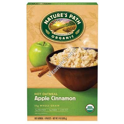 Organic, Apple Cinnamon Instant Oatmeal (8 Packets) 400g (17 oz) - Nature\'s Path
