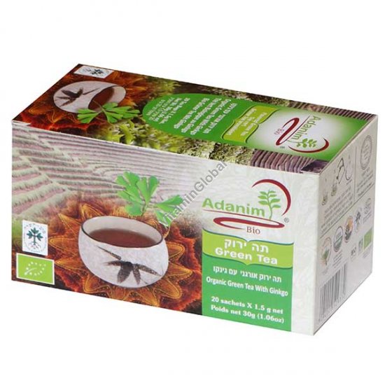 Organic Green tea with Ginkgo 20 tea bags - Adanim