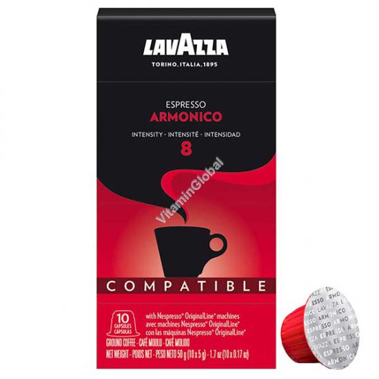 Espresso Armonico Coffee Capsules, Intensity 8, 10 Count, 50g - Lavazza