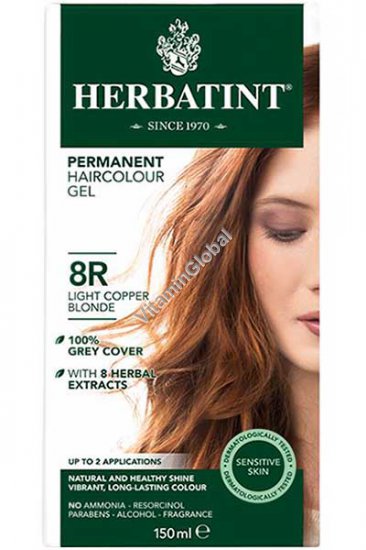 Permanent Haircolor Gel, Light Copper Blonde 8R - Herbatint