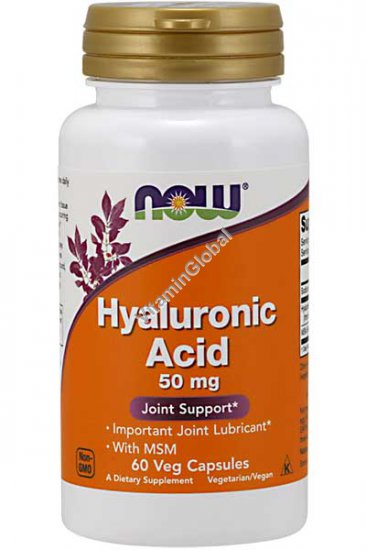 Hyaluronic Acid 50mg with MSM 60 Veg Capsules - Now Foods