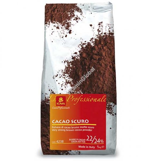 Alkalized Very Dark Brown Cocoa Powder with 22/24% Cocoa Butter 1 kg (2 lb 3 oz) - ICAM