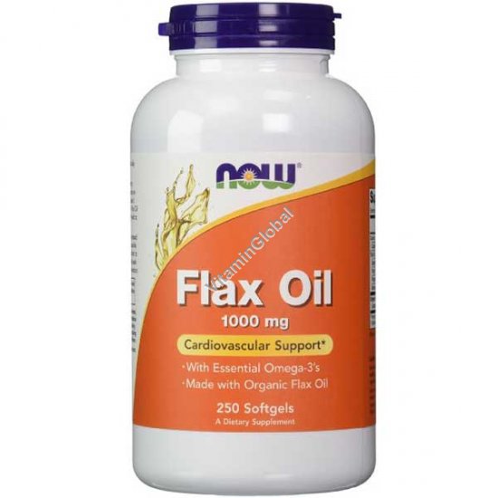 Flax Oil 1000 mg Cardiovascular Support 250 Softgels - NOW Foods