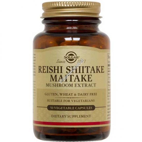 Reishi Shiitake Maitake Mushroom Extract 50 Vegetable Capsules Solgar