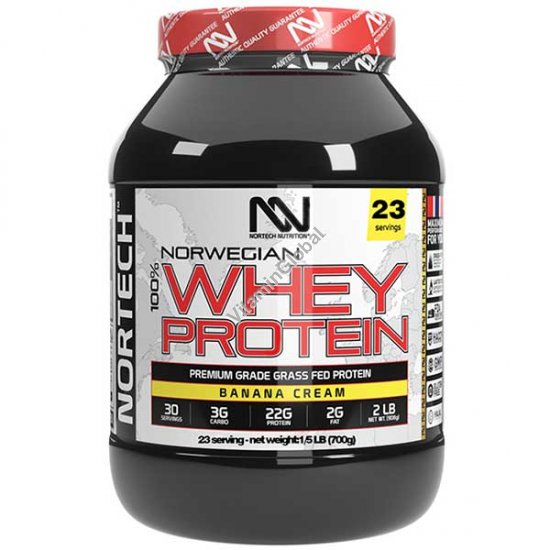 Premium Grade Norwegian Whey Protein Powder, Banana Cream Flavor, 700 g (1.5 LB) - Nortech Nutrition