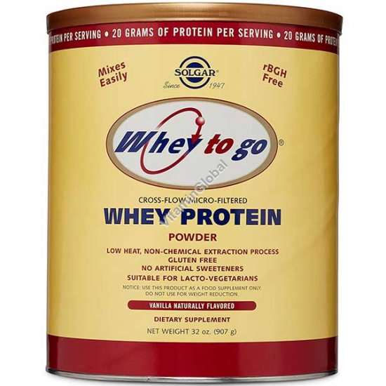 Whey to go - Micro-Filtered Whey Protein Powder Vanilla 907g (32 oz.) - Solgar
