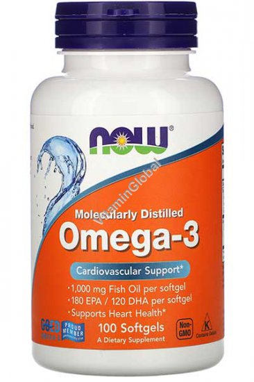 Omega 3 1000mg Fish Oil 100 Softgels - Now Foods