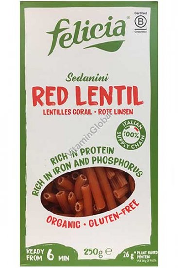 Gluten-Free Organic Red Lentil Pasta 250g - Felicia Bio