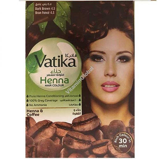 Henna Hair Color, Dark Brown 4.5, 60g (6 sachets of 10g each) - Vatika