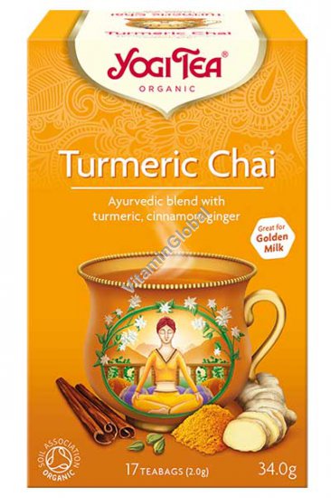 Turmeric Chai - Organic Ayurvedic Blend with Turmeric, Cinnamon, Ginger 17 teabags - Yogi Tea