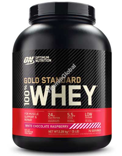 Gold Standard - 100% Whey Protein White Chocolate Raspberry 2.28kg (5 LB) - Optimum Nutrition