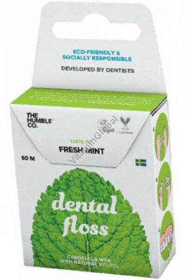 Plant-Based Wax Dental Floss, Natural Mint Flavor 50 m - The Humble