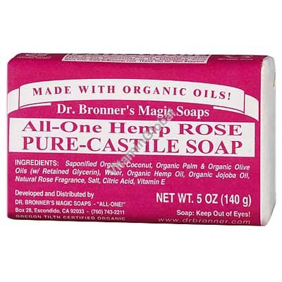 Hemp Rose Pure Castile Soap 140g (5 US OZ) - Dr. Bronner