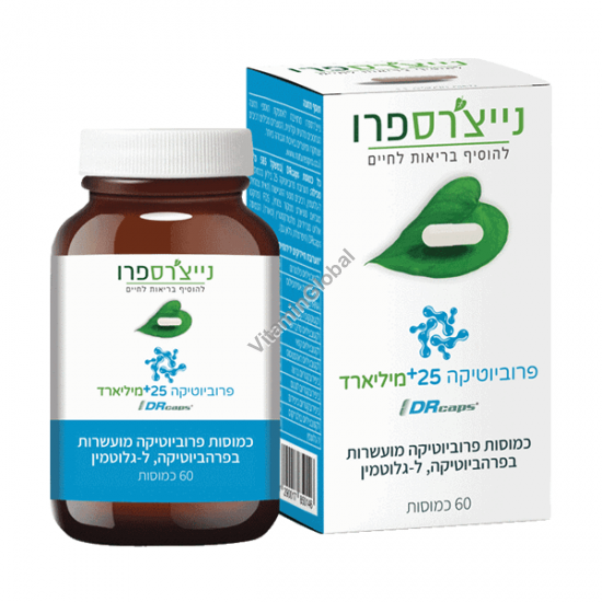 25 Billion Probiotic Bacteria with Prebiotic and L-Glutamine, Badatz Kosher Certified, 60 capsules - Nature\'s Pro