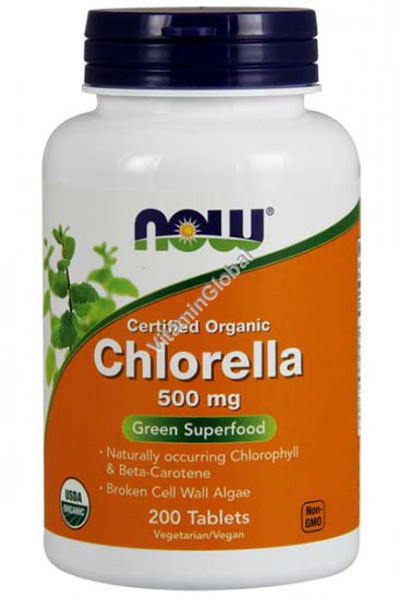 Organic Chlorella 500mg 200 tablets - Now Foods