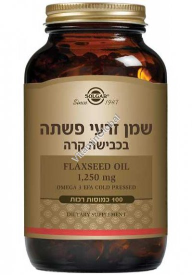 Flaxseed Oil 1250 mg Cardiovascular Support 100 Softgels - Solgar