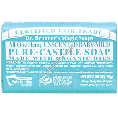 Hemp Unscented Baby-Mild Pure Castile Soap 140g (5 US OZ) - Dr. Bronner