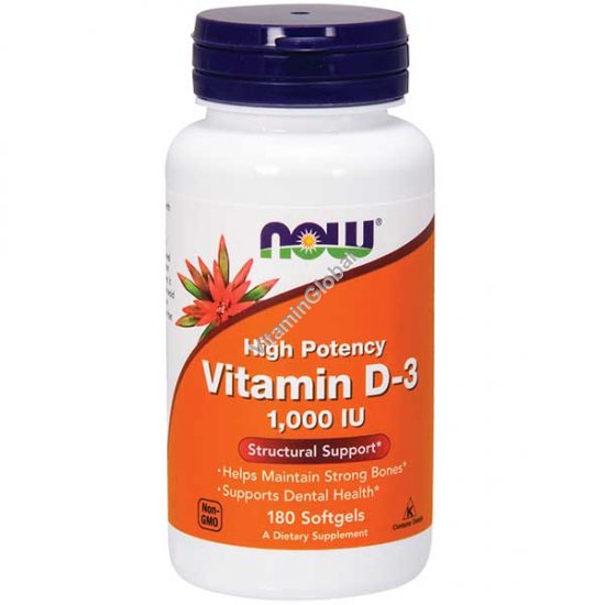 Vitamin D3, 1000 IU 180 Softgels - Now Foods