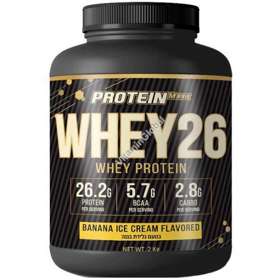 Whey26 Whey Protein Powder, Banana Ice Cream Flavor, Kosher Badatz, 2 kg (4.4 lb) - Protein Maxx