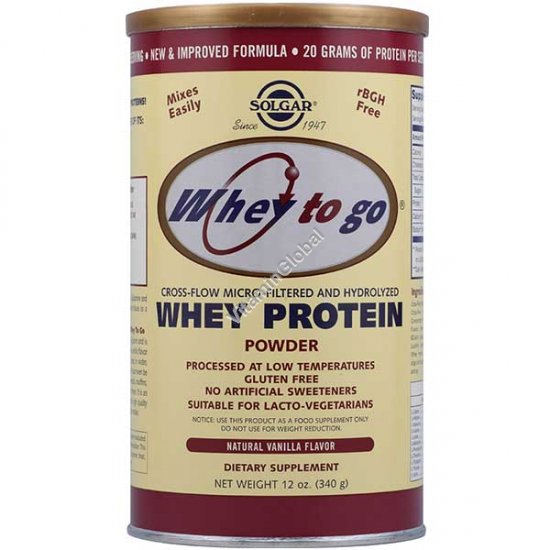 Whey to go - Micro-Filtered Whey Protein Powder Vanilla 340g (12 oz.) - Solgar