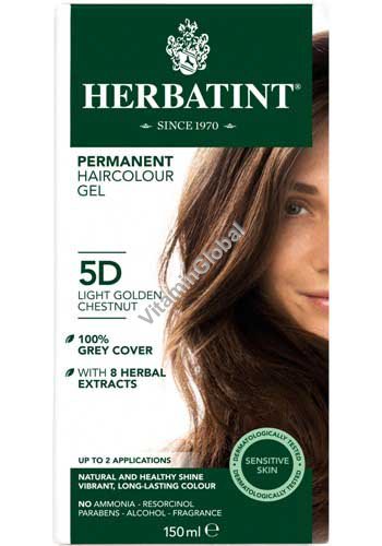 Permanent Hair Color 5D Light Golden Chestnut - Herbatint