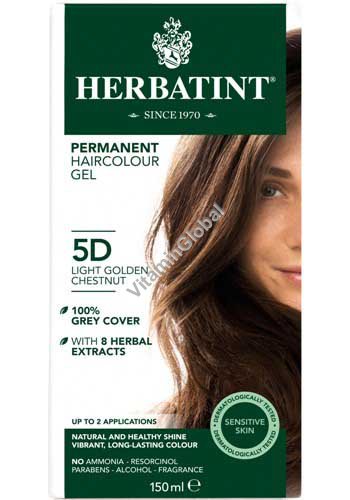 Permanent Haircolor Gel, 5D Light Golden Chestnut - Herbatint