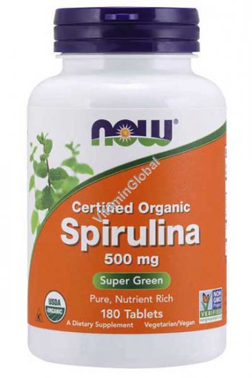 Organic Spirulina 500 mg 180 tablets - NOW Foods