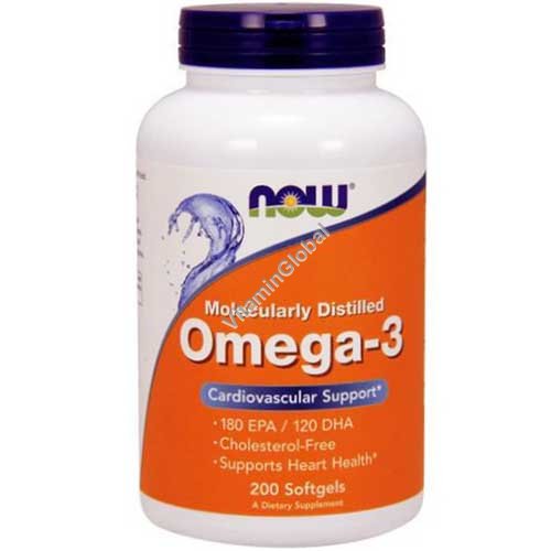 Omega 3 1000mg Fish Oil 200 Softgels - Now Foods