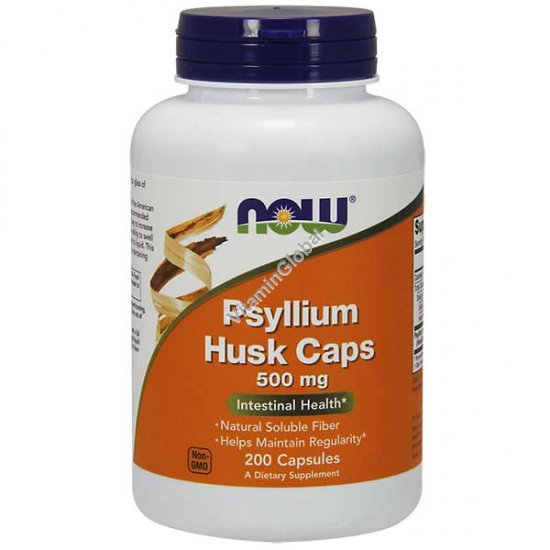 Psyllium Husk 500 mg 200 Veg Capsules - NOW Foods