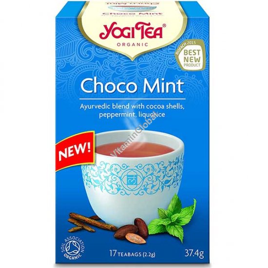 Choco Mint - Organic Ayurvedic Blend with Cocoa Shells, Peppermint,  Liquorice 17 teabags - Yogi Tea