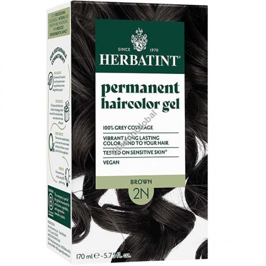 Permanent Haircolor Gel, 2N Brown - Herbatint