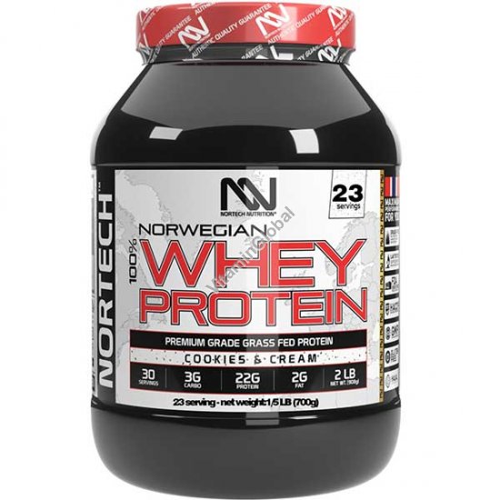 Premium Grade Norwegian Whey Protein Powder, Cookies & Cream Flavor, 700 g (1.5 LB) - Nortech Nutrition