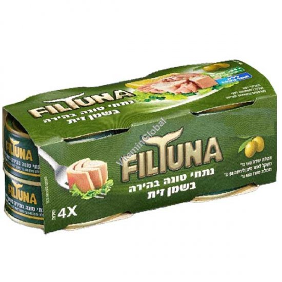 Kosher Badatz, Light Tuna Chunks in Olive Oil 560 g (4 cans of 140 g) - FilTuna