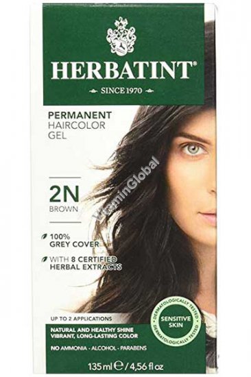 Permanent Haircolor Gel, 2N Brown - Herbatint