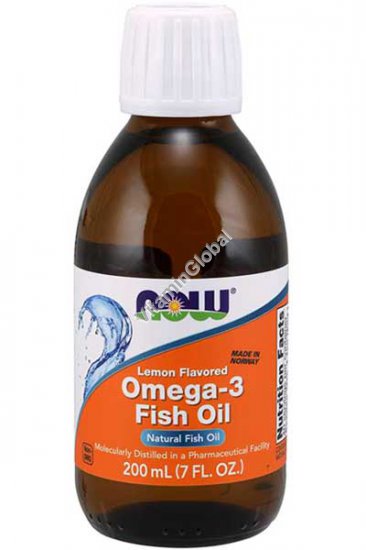 Liquid Omega-3 Fish Oil Lemon Flavored 200 ml - Now Foods