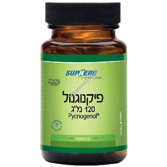 Pycnogenol 120 mg, Kosher Badatz for Young, Fresh and Healthy Looking Skin 30 capsules - SupHerb