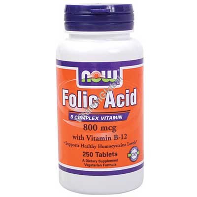 Folic Acid 800 mcg with Vitamin B-12 250 tabs - NOW Foods