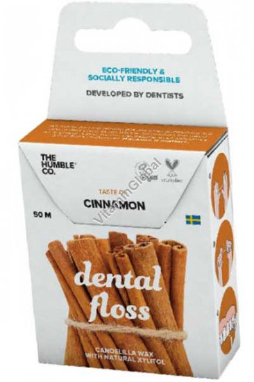 Plant-Based Wax Dental Floss, Natural Cinnamon Flavor 50 m - The Humble