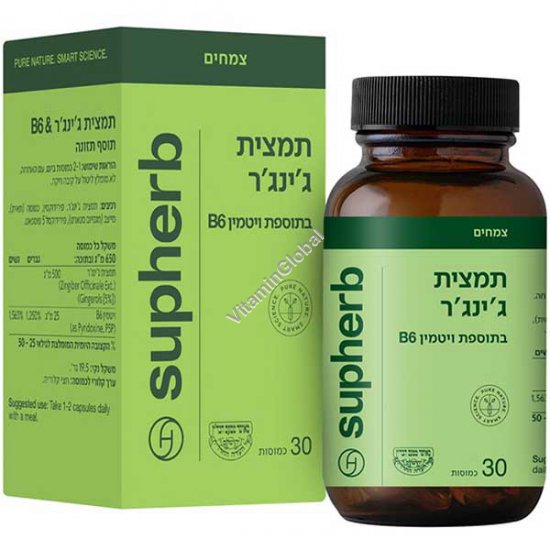 Kosher Badatz Ginger Extract & Vitamin B6 30 capsules - SupHerb