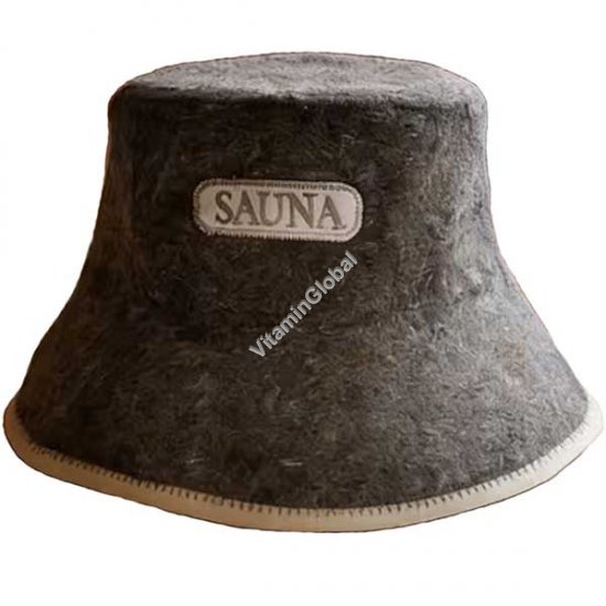 Grey Wool Felt Sauna Hat with "SAUNA" Embroidery