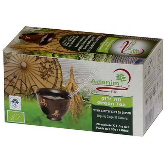 Organic Green Tea with Ginseng & Ginger 20 tea bags - Adanim