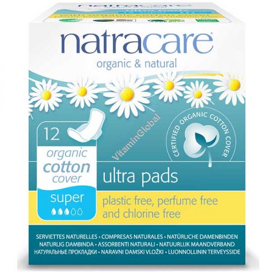 Organic & Natural Ultra Pads with Wings, Super 12 Count - Natracare