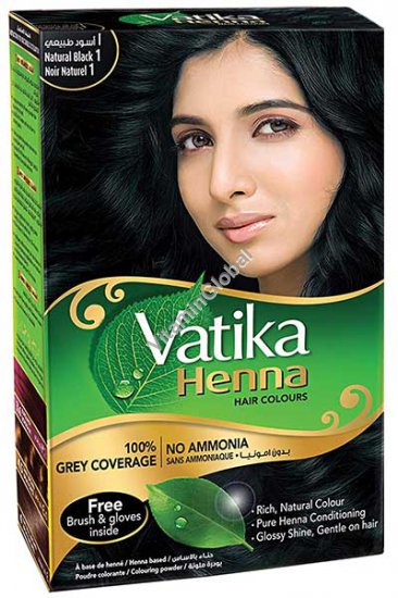 Henna Hair Colours Natural Black 60g (6 sachets of 10g each) - Vatika