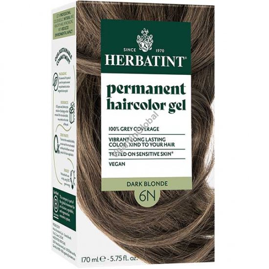 Permanent Haircolor Gel, 6N Dark Blonde - Herbatint
