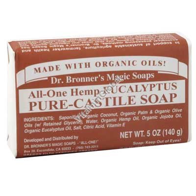 Hemp Eucalyptus Pure Castile Soap 140g (5 US OZ) - Dr. Bronner