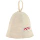Wool Felt Sauna Hat with the word SAUNA embroidered in front